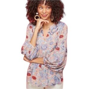 ANTHRO ROBERTA ROLLER RABBIT FLORAL DRUK SASOKA BALLOON LONG PUFF SLEEVE TOP L